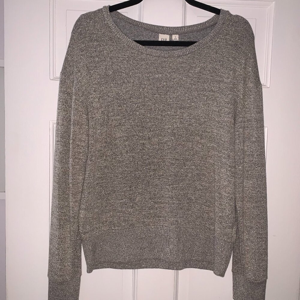 Gap Sparkle Sweater in gray and cream with with gold thread accent  - size M